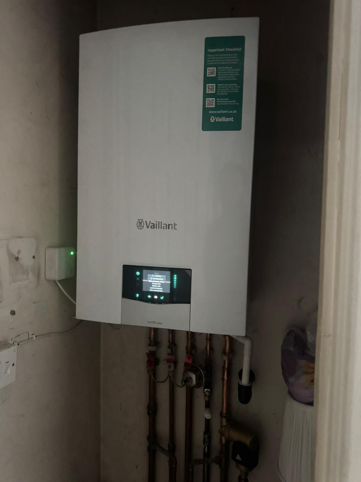 Vaillant ecoTEC plus combi boiler installation with copper pipework and smart control, Coventry