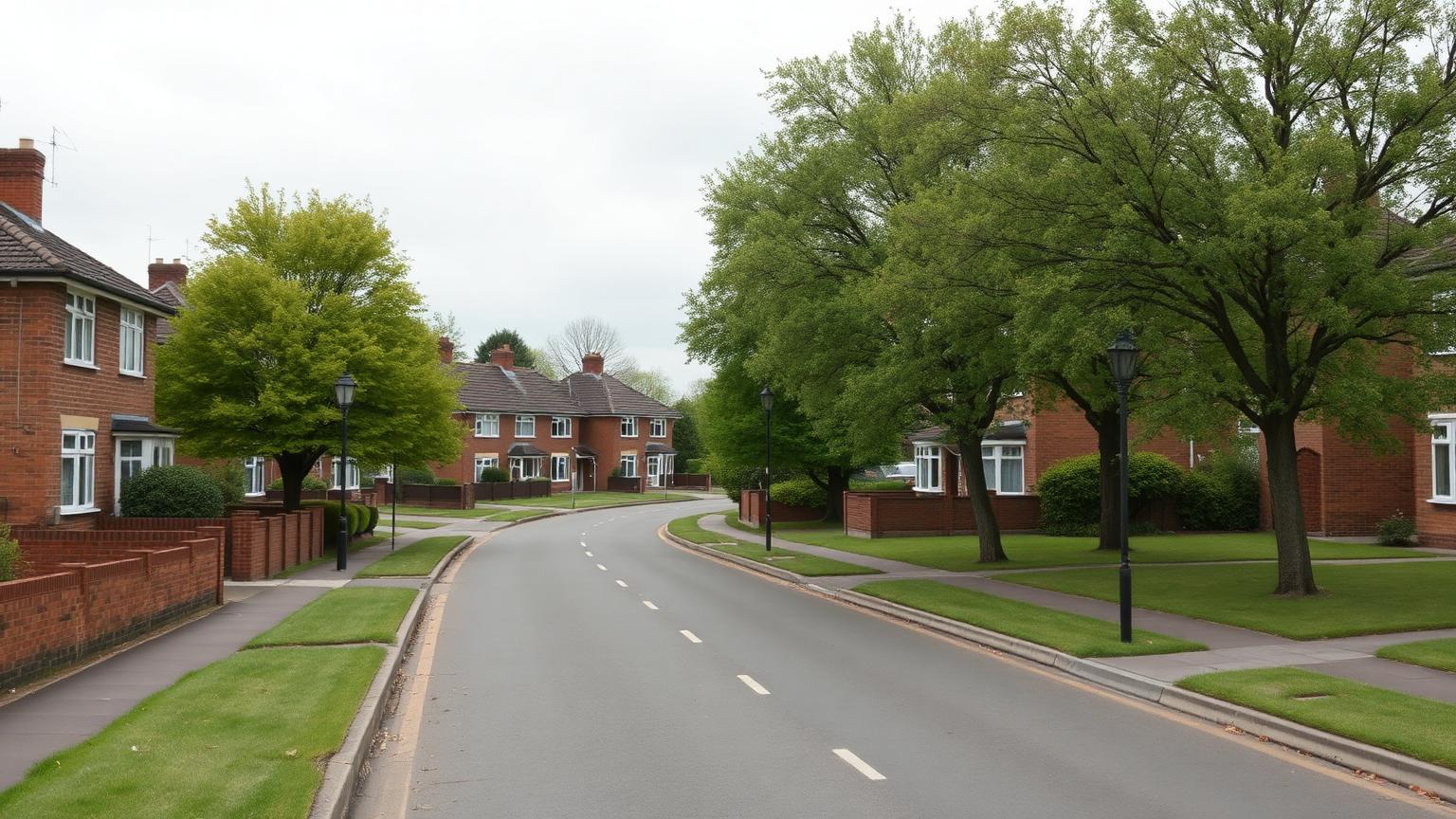 Tree-lined post-war housing street in Walsgrave, Coventry CV2